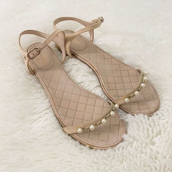 CHANEL Nude Sandal Flats Size 41.5 - Picture 2 of 15